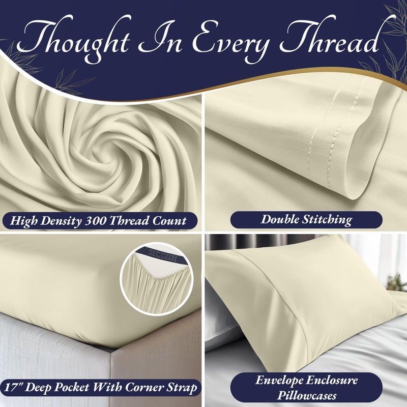 DECOLURE 100% Organic Viscose Derived from Bamboo Sheets Twin Size 3pcs - Ultra Soft & Luxuriously Cooling  17 "" Deep Pocket  Double Stitching  Perfect for Hot Sleepers - Twin Bed Sheets (Creme) - Image 3