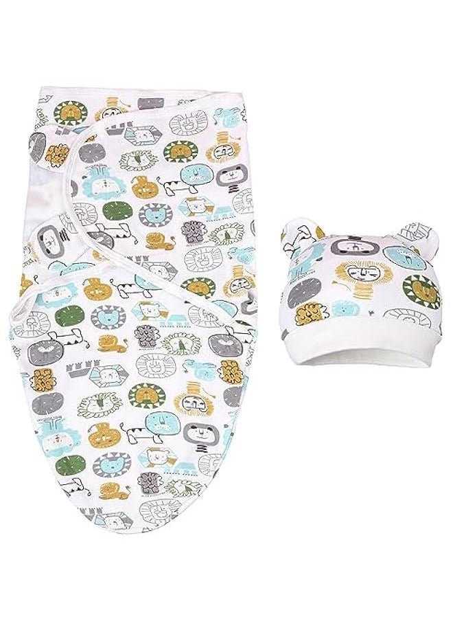 3Pcs Delicate Knitted Baby Swaddle Set with Cute Hat for 0-3 Months, Ultra-Soft, Comfortable, and Lightweight Cotton Infant Swaddle Wrap (Alpaca & Dinosaur & Animal world)