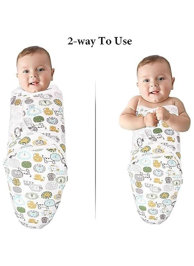 3Pcs Delicate Knitted Baby Swaddle Set with Cute Hat for 0-3 Months, Ultra-Soft, Comfortable, and Lightweight Cotton Infant Swaddle Wrap (Alpaca & Dinosaur & Animal world)