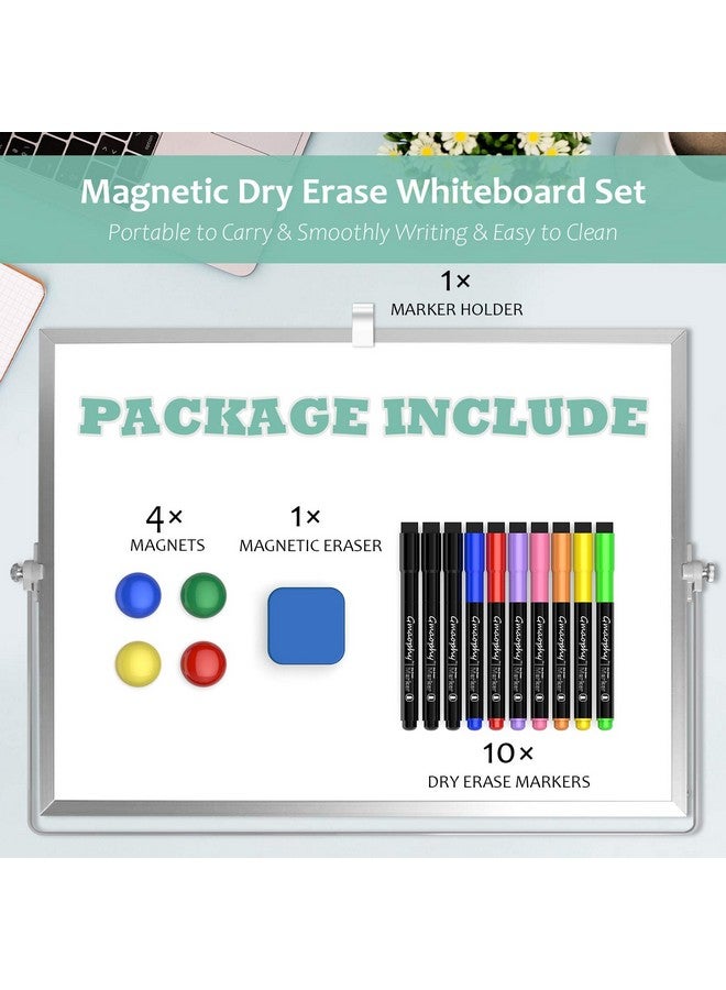 GMAOPHY Dry Erase White Board, 16inX12in Large Magnetic Desktop Whiteboard with Stand, 10 Markers, 4 Magnets, 1 Eraser, Portable Double-Sided White Board Easel for Kids Memo to Do List Desk School - Image 2