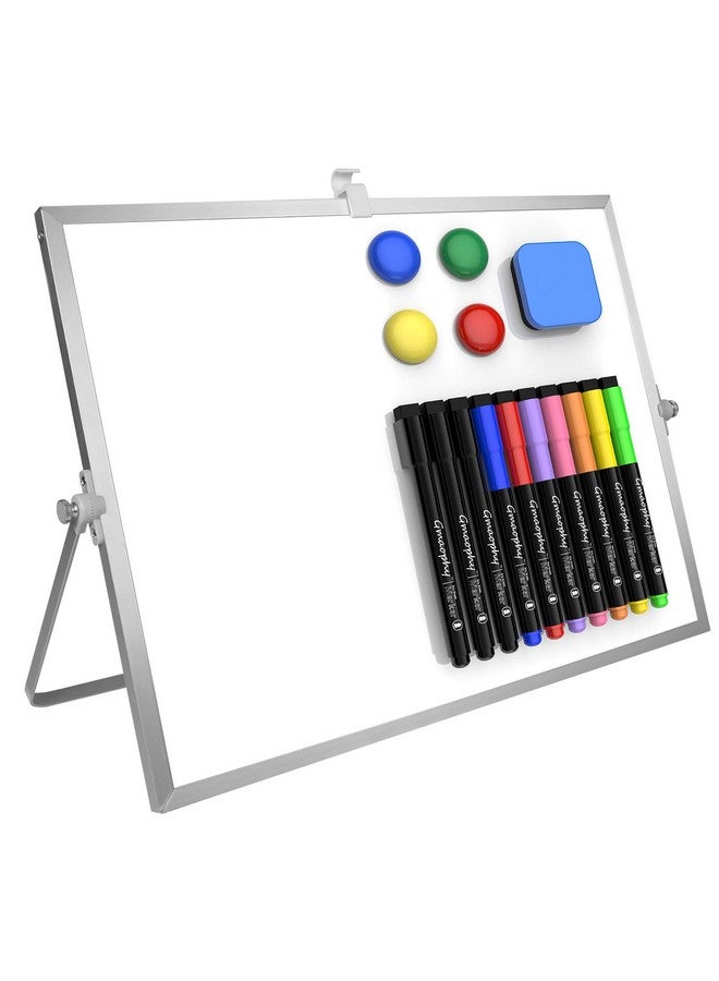 GMAOPHY Dry Erase White Board, 16inX12in Large Magnetic Desktop Whiteboard with Stand, 10 Markers, 4 Magnets, 1 Eraser, Portable Double-Sided White Board Easel for Kids Memo to Do List Desk School - Image 1