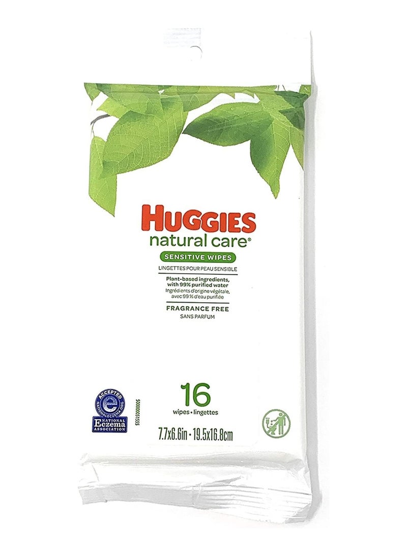 HUGGIES Bundle 12 Pack Of Natural Care Unscented Baby Travel Wipes 16Ct Each - Image 1