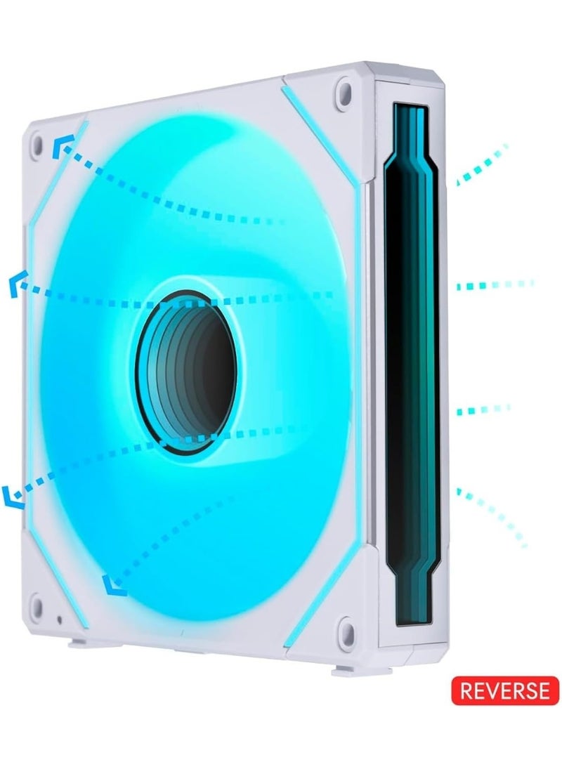 LIAN LI UNI FAN SL-Infinity Reverse 140mm ARGB PWM Case Fan, 1600RPM, 71.6CFM Airflow, 2.95mmH₂O Static Pressure, Infinity Mirror RGB, Fluid Dynamic Bearing, Modular Daisy-Chain, L-Connect 3 Compatible, White | 14RSLIN1W - Image 2