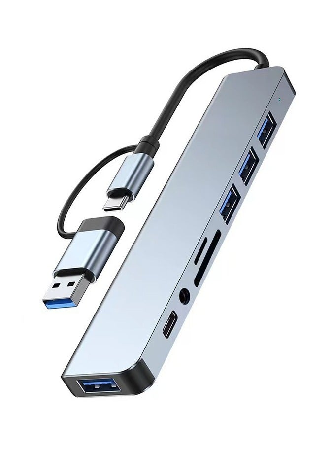 8-in-1 USB C Hub Multi-Port Docking Station with Type C Dock to HDMI Adapter, SD/TF Reader, Data Transfer, USB 3.0 Type-C Port, Compatible with MacBook Pro Air M3 M2 M1 iPad Pro M4 iPhone 16 15 Pro Max Galaxy S24 S23 Ultra | Silver - Image 1