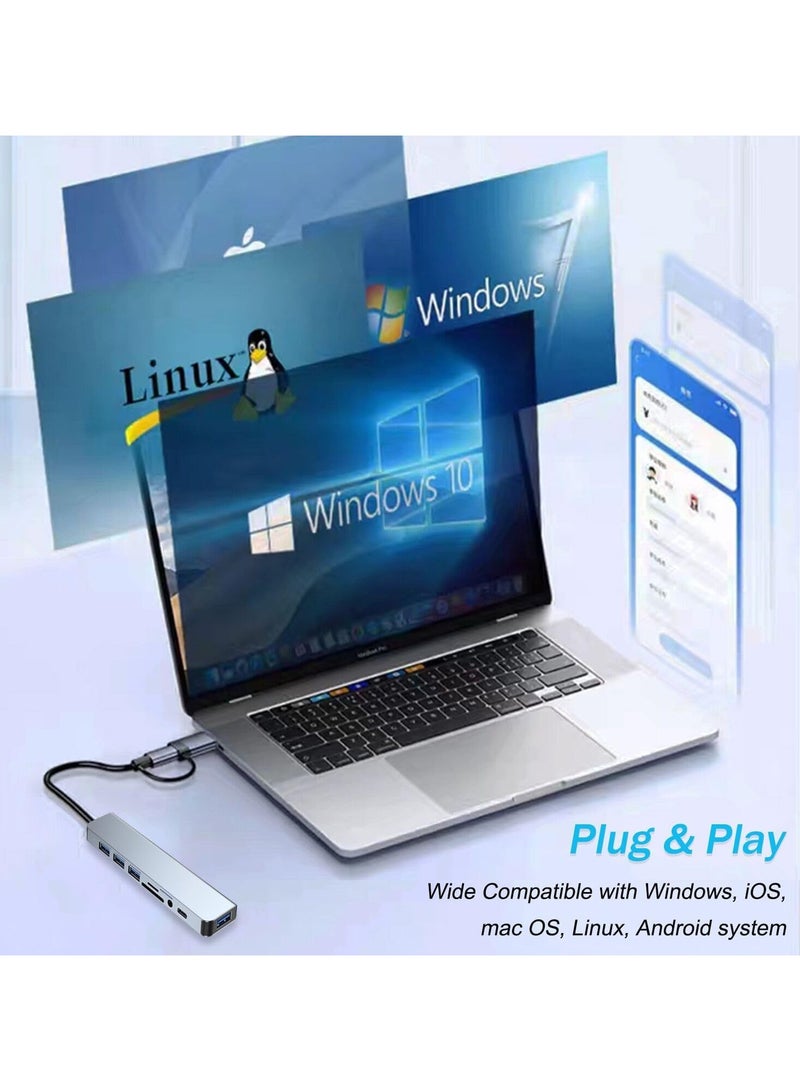 8-in-1 USB C Hub Multi-Port Docking Station with Type C Dock to HDMI Adapter, SD/TF Reader, Data Transfer, USB 3.0 Type-C Port, Compatible with MacBook Pro Air M3 M2 M1 iPad Pro M4 iPhone 16 15 Pro Max Galaxy S24 S23 Ultra | Silver - Image 5