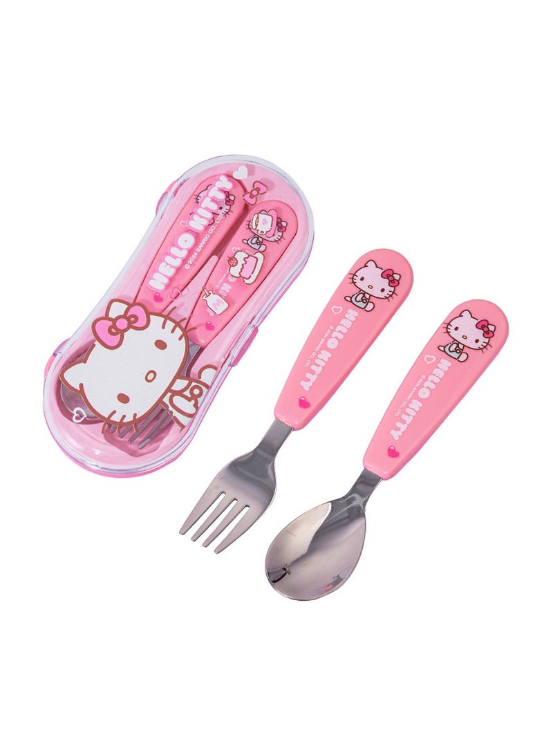 general Hello Kitty cute creative stainless steel cutlery set spoon fork two-piece set for office workers and children - Image 1