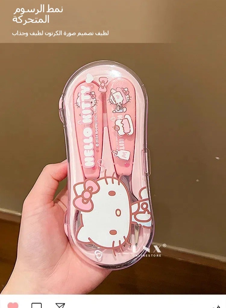 general Hello Kitty cute creative stainless steel cutlery set spoon fork two-piece set for office workers and children - Image 3