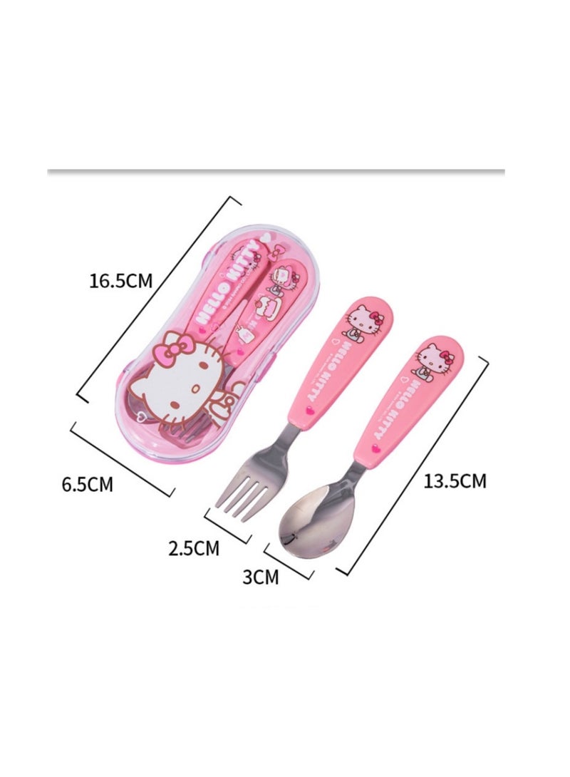 general Hello Kitty cute creative stainless steel cutlery set spoon fork two-piece set for office workers and children - Image 2