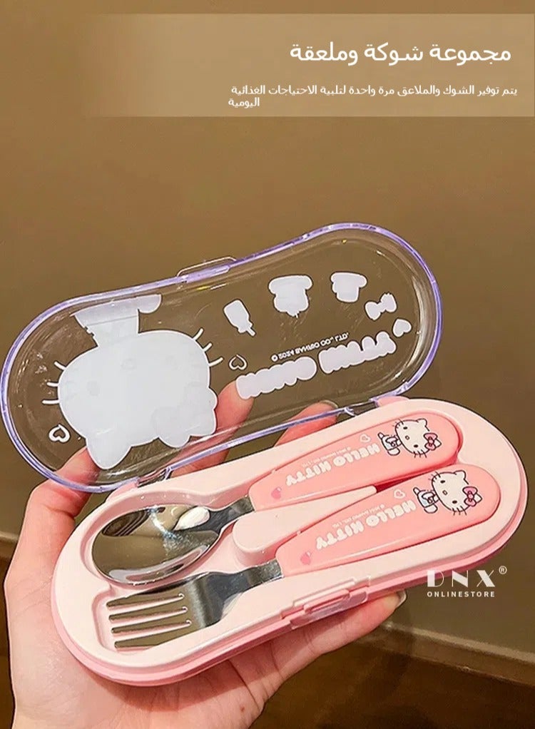 general Hello Kitty cute creative stainless steel cutlery set spoon fork two-piece set for office workers and children - Image 4