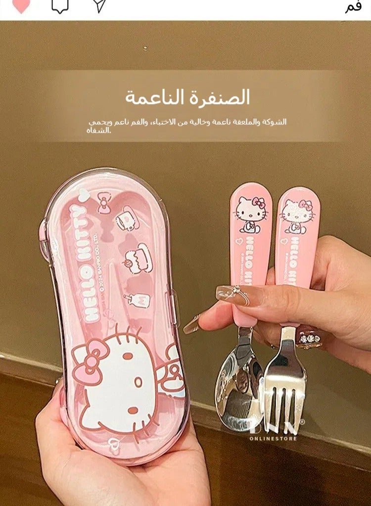 general Hello Kitty cute creative stainless steel cutlery set spoon fork two-piece set for office workers and children - Image 5