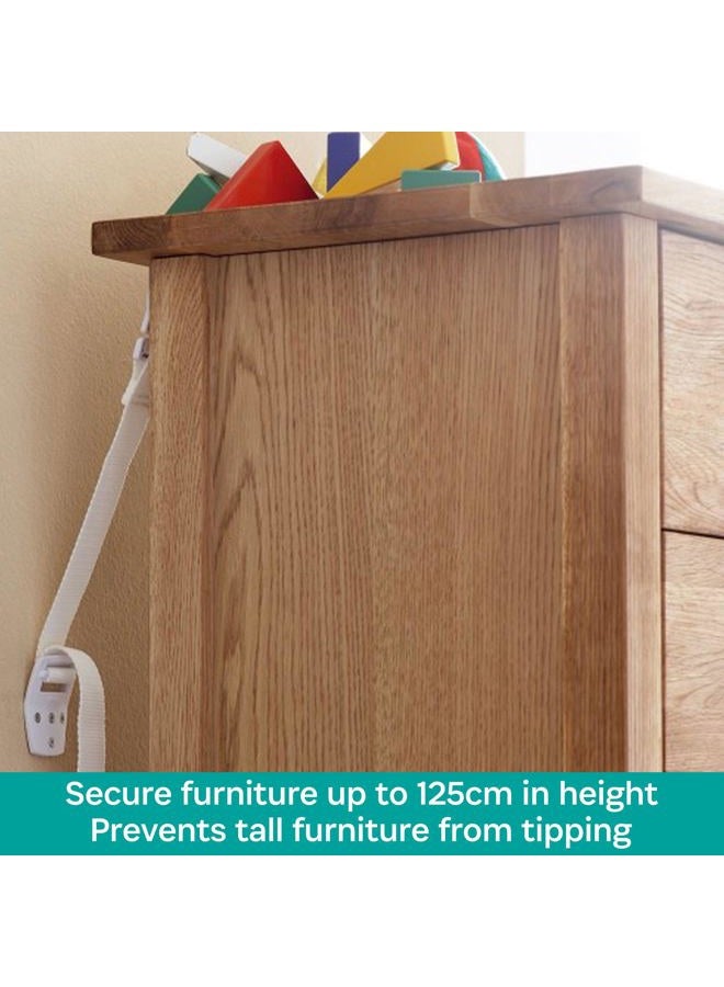 Kidco Anti-Tip Furniture Straps - Anti Tip Safety Straps, TV & Furniture Straps for Child Safety, Two Pack, White - Image 2