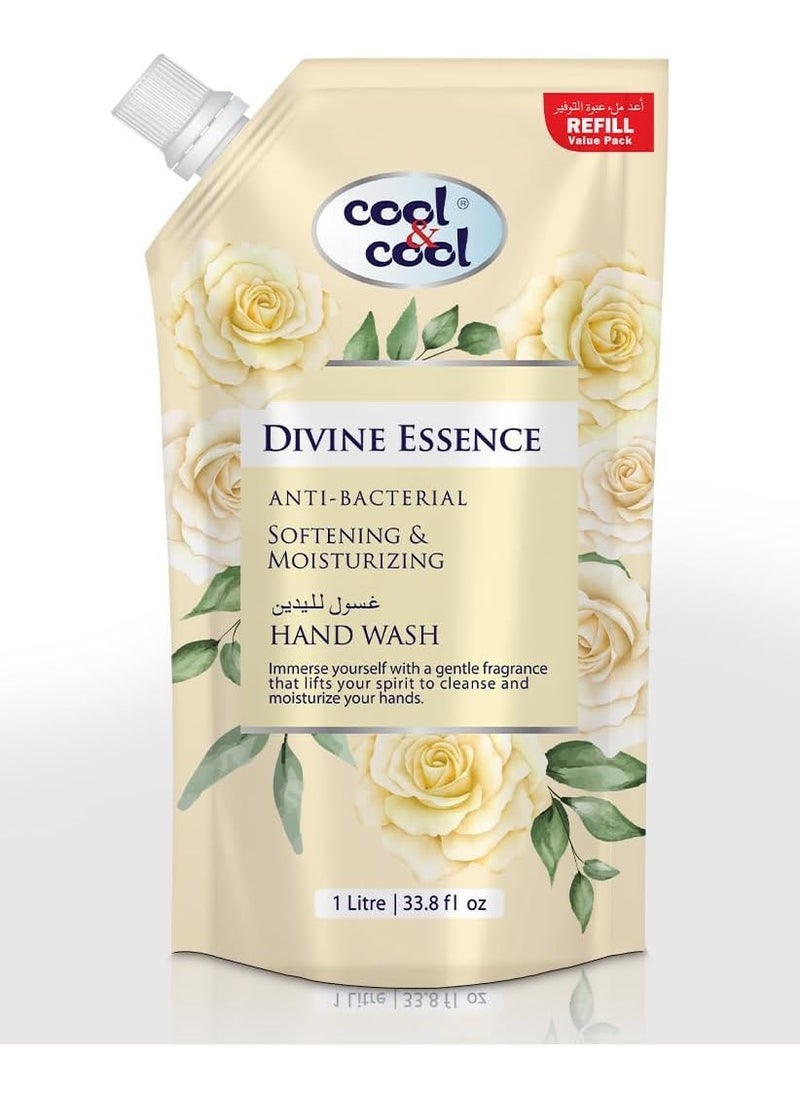 Cool & Cool Cool & Cool Hand Wash Pouch 1 Liter - Divine Essence Scented Anti-Bacterial,Skin-Softening & Moisturizing Liquid Hand Wash  - Image 1