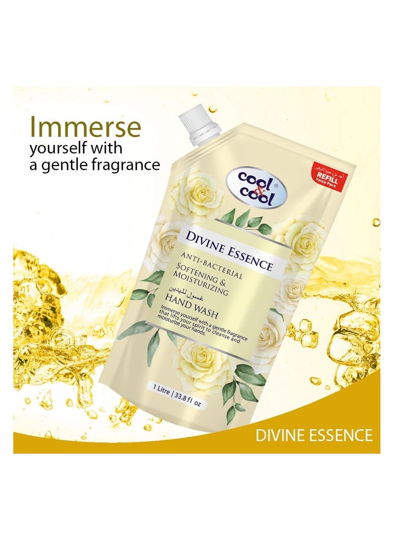 Cool & Cool Cool & Cool Hand Wash Pouch 1 Liter - Divine Essence Scented Anti-Bacterial,Skin-Softening & Moisturizing Liquid Hand Wash  - Image 2