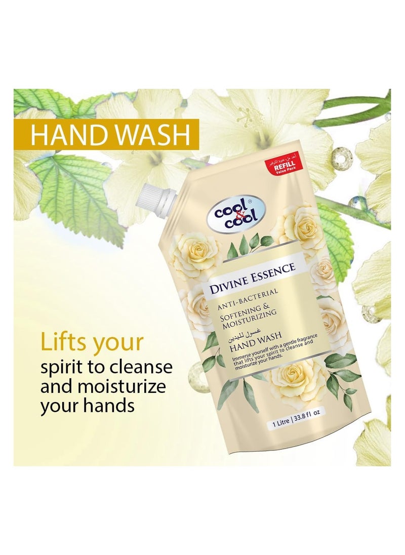 Cool & Cool Cool & Cool Hand Wash Pouch 1 Liter - Divine Essence Scented Anti-Bacterial,Skin-Softening & Moisturizing Liquid Hand Wash  - Image 4