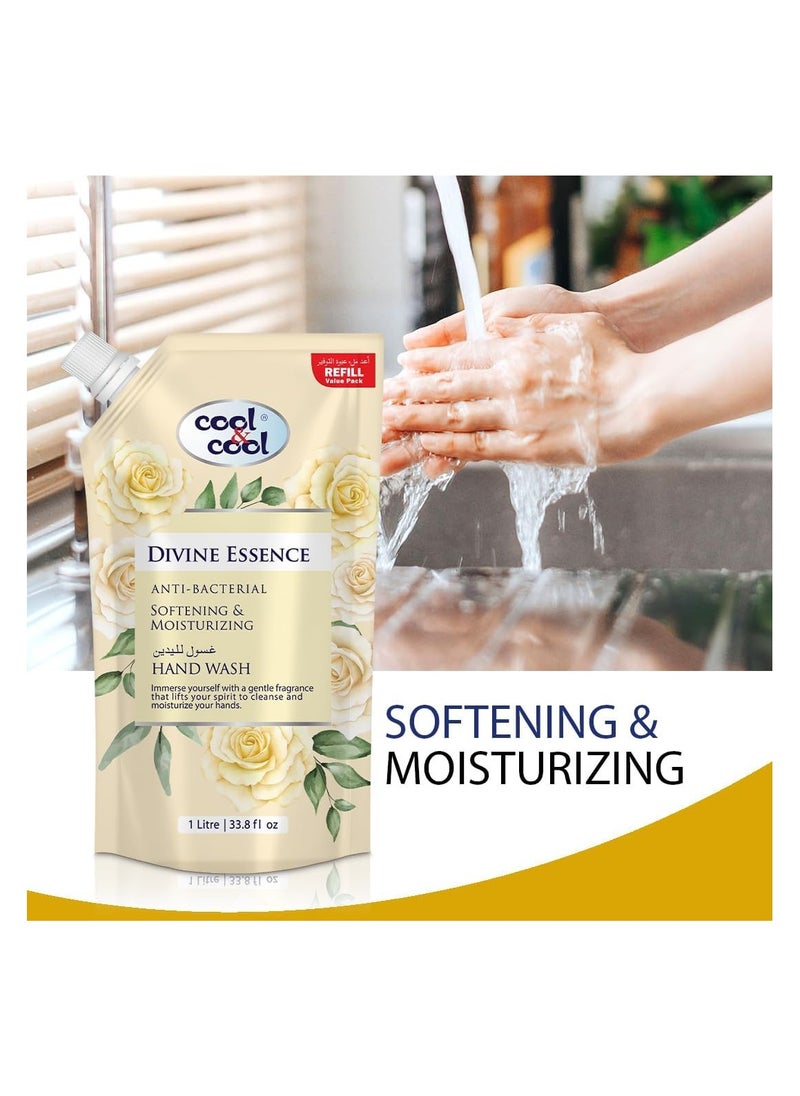 Cool & Cool Cool & Cool Hand Wash Pouch 1 Liter - Divine Essence Scented Anti-Bacterial,Skin-Softening & Moisturizing Liquid Hand Wash  - Image 3