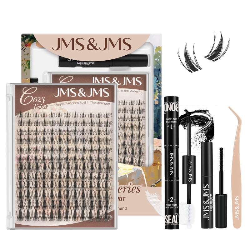 JMS&JMS Fairy Lash Clusters Kit Natural Cluster Lashes Invisible Band Manga Lashes with Lash Bond and Seal Eyelash Applictor Lash Remover Lash Extension Kit for Beginner (Fairy-8-18mix) - Image 1