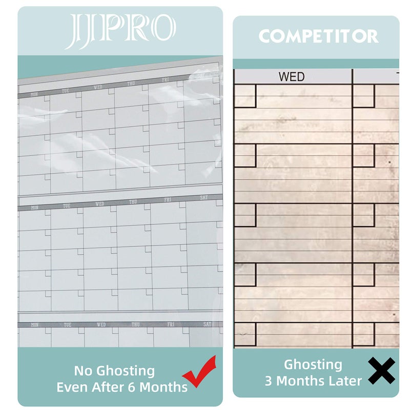 JJPRO تقويم حائط كبير قابل للمسح الجاف - 60 بوصة × 38 بوصة مخطط سنوي فارغ غير مؤرخ - ملصق لوح أبيض عملاق لمدة 12 شهرًا - تقويم متميز مغلف للاستخدام في الفصل الدراسي، المكتب، المشاريع وجدول العائلة - Image 5