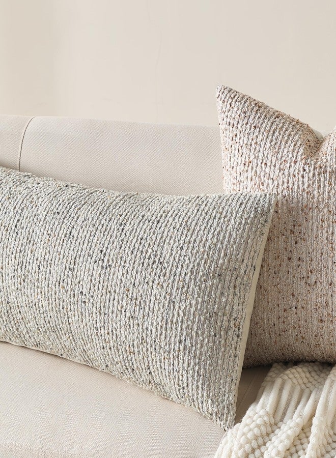 Allorry Decorative Lumbar Pillow Cover 14x36 Beige Striped Wool Long Body Pillow Neutral Textured Boho Lumbar Throw Pillow Cushion Covers for Modern Farmhouse Sofa Bed Living Room Decor SY011-A14 - Image 4