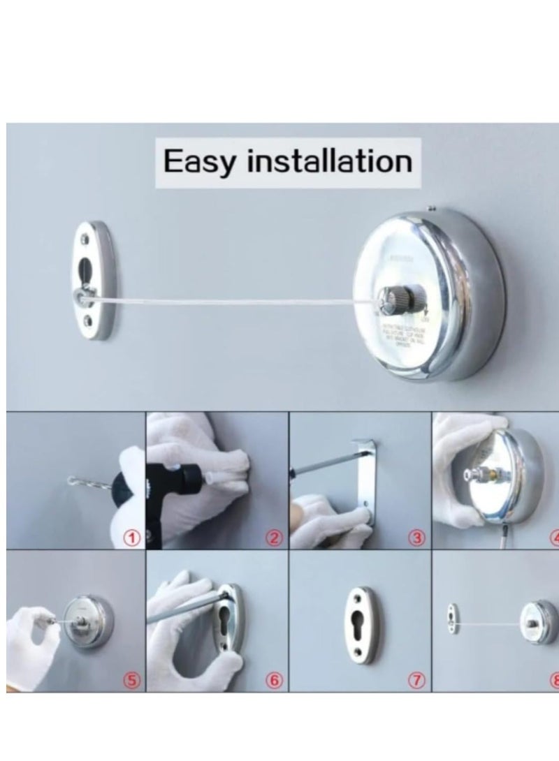 حبل غسيل قابل للسحب، مجفف ملابس أنيق من الستانلس ستيل مع حبل متين قابل للتعديل، حل تجفيف فعال وسهل التركيب للحمامات، الفنادق، والشرفات. - Image 3