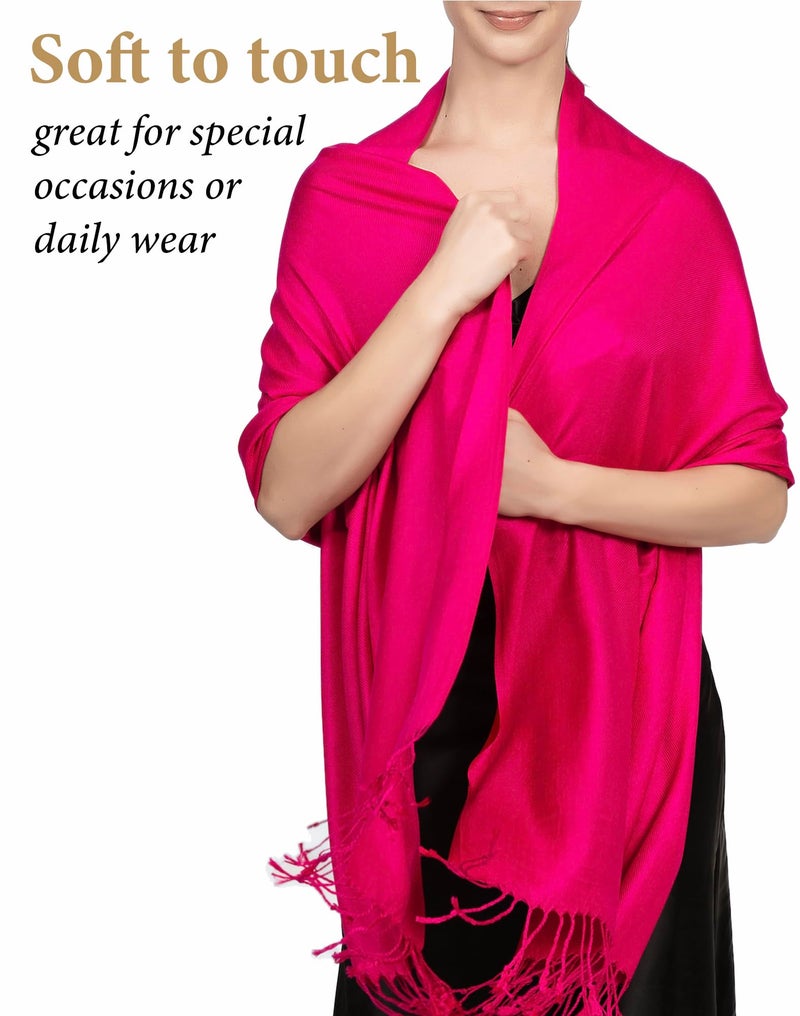 Achillea Soft Silky Pashmina Scarf for Women – Shawl Wrap for Evening Dresses, Bridesmaids, Weddings & Everyday Wear (Fuchsia) - Image 5