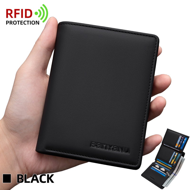 بانيانو محفظة جواز سفر من الجلد الطبيعي مزودة بتقنية RFID مضادة للسرقة وجيب مخفي بسحاب - حافظة فاخرة واقية، هدية مثالية (أسود) - Image 1