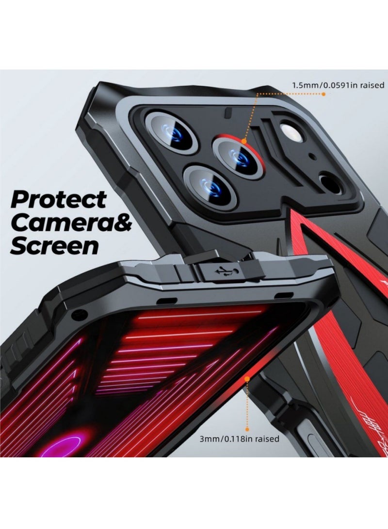 Adando Metal Case for iPhone 17 Pro Max, Heavy Duty Mil-Aluminum Metal Shockproof  Full Body Protection Cover (Black Red) - Image 5