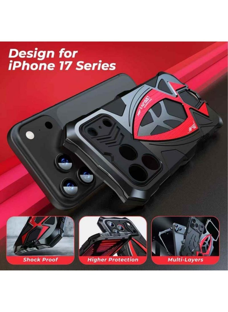 Adando Metal Case for iPhone 17 Pro Max, Heavy Duty Mil-Aluminum Metal Shockproof  Full Body Protection Cover (Black Red) - Image 2