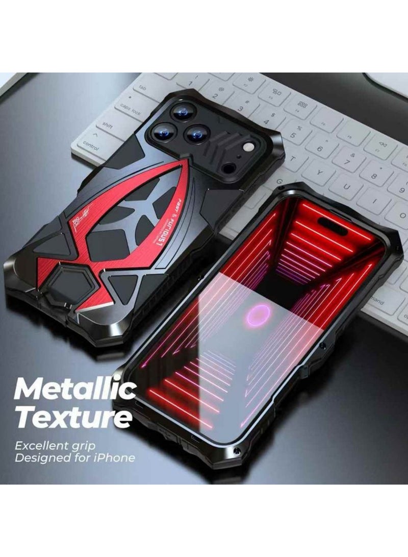 Adando Metal Case for iPhone 17 Pro Max, Heavy Duty Mil-Aluminum Metal Shockproof  Full Body Protection Cover (Black Red) - Image 4