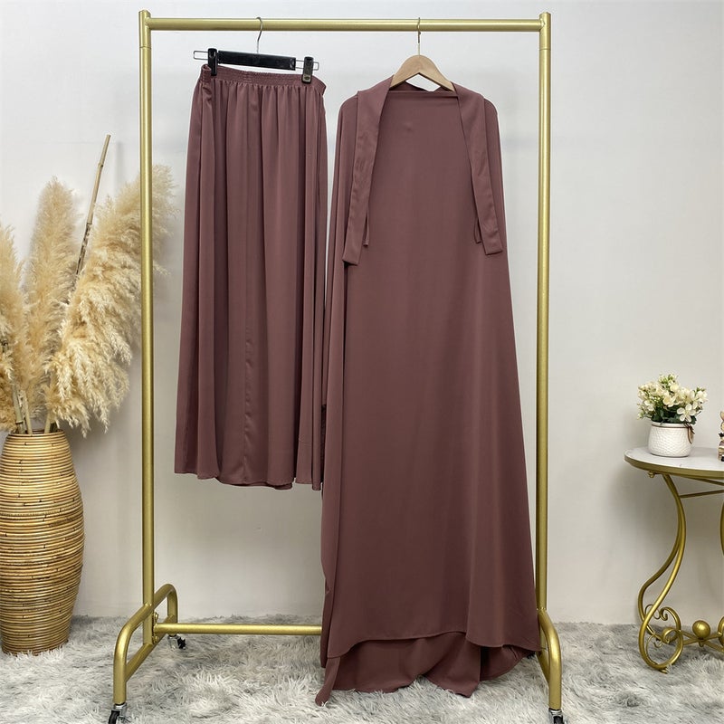 monica fashion Muslim Women Fashion Set Two-piece robe Long sleeve Islamic Clothing Dubai Saudi Turkey solid color elegant dress - Image 4
