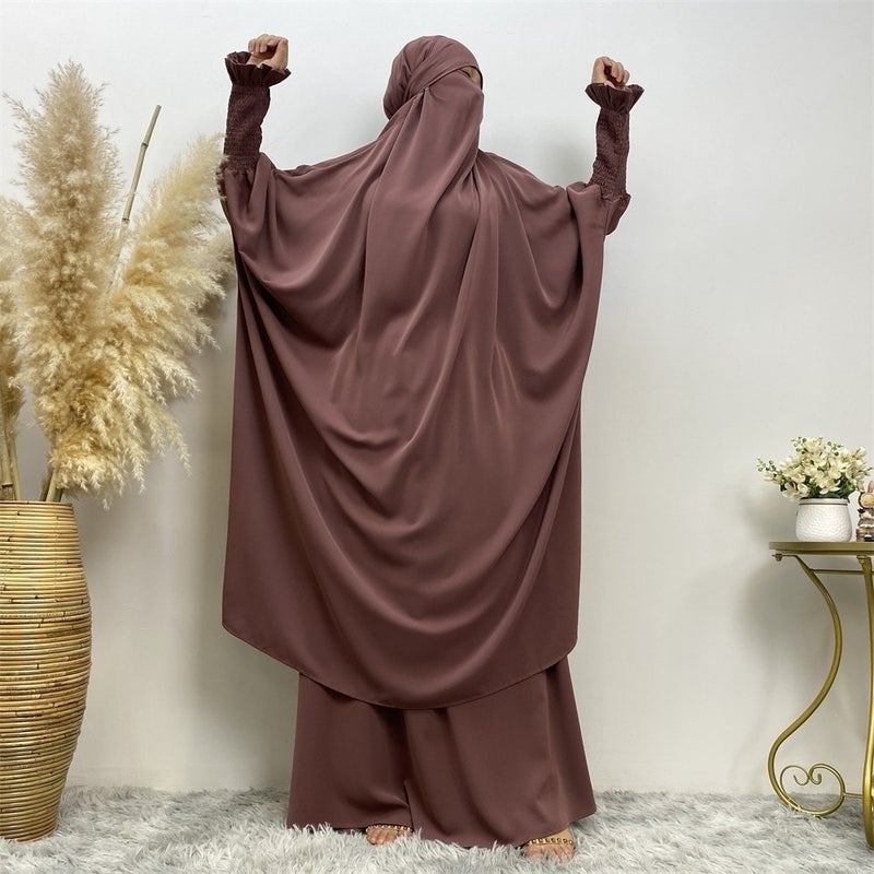 monica fashion Muslim Women Fashion Set Two-piece robe Long sleeve Islamic Clothing Dubai Saudi Turkey solid color elegant dress - Image 5