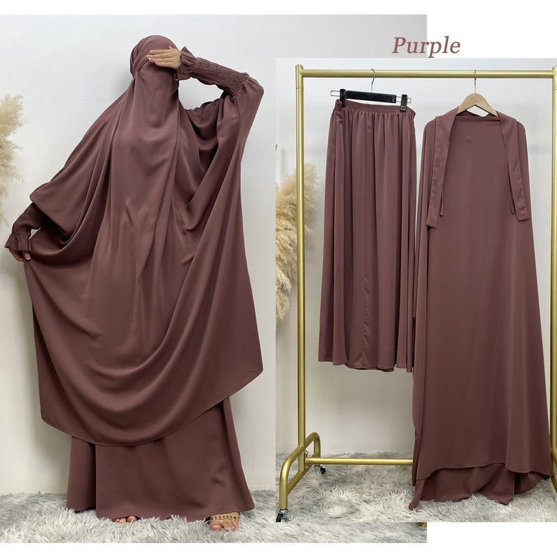 monica fashion Muslim Women Fashion Set Two-piece robe Long sleeve Islamic Clothing Dubai Saudi Turkey solid color elegant dress - Image 1