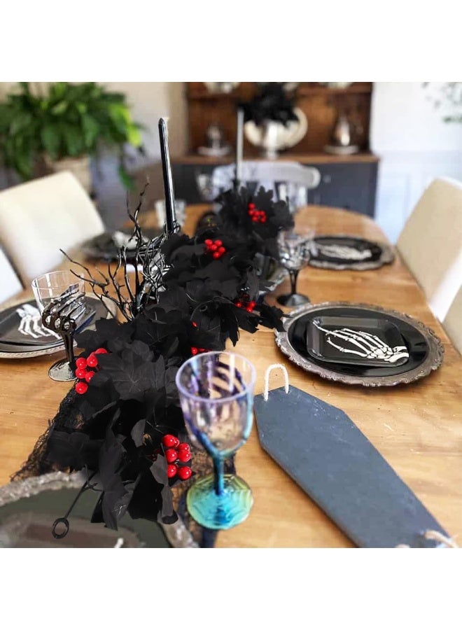 RECUTMS Black Maple Leaf Garland, Red Berry Garland, Black Berry Garland Fall Decor Artificial Fall Garland Halloween Black Garlands for Thanksgiving Home Fireplace Dinner Autumn Party Decoration(Red Berry)  - Image 4