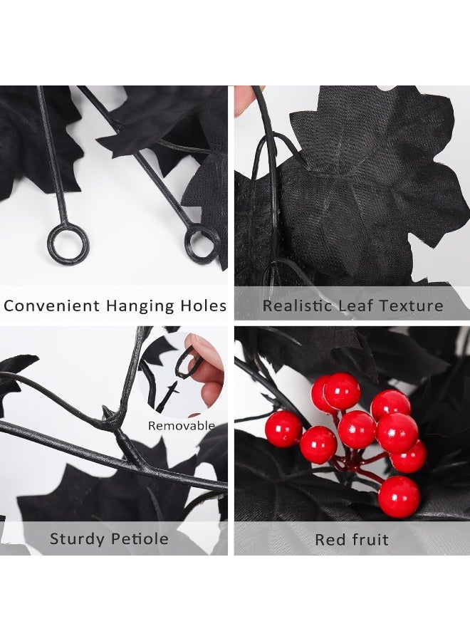 RECUTMS Black Maple Leaf Garland, Red Berry Garland, Black Berry Garland Fall Decor Artificial Fall Garland Halloween Black Garlands for Thanksgiving Home Fireplace Dinner Autumn Party Decoration(Red Berry)  - Image 3