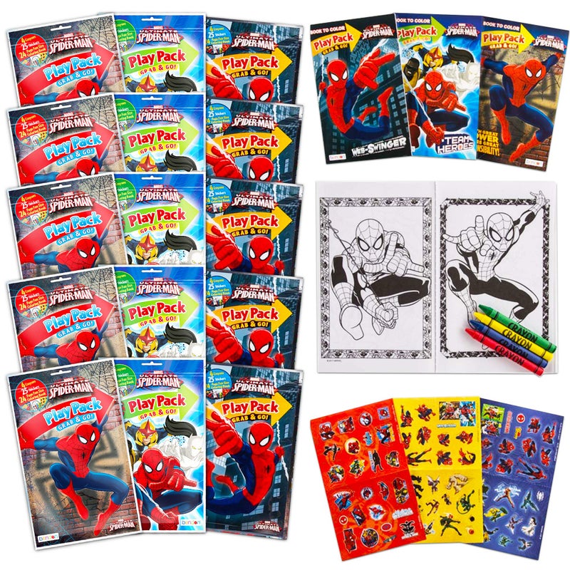 Bendon Set Of 15 Spiderman Play Packs Fun Party Favors Coloring Book Crayons Stickers Plus Loot Bags - Image 5