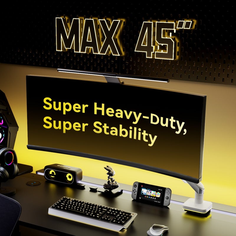 Humanex Gaming Monitor Arm & Single Monitor Stand, Heavy Duty RGB Desk Mount for 17–35″ Screens, Supports up to 18 kg, Full-Motion Tilt, Swivel & 360° Screen Rotation, Brilliance Angel Design with 20 RGB Lighting Modes, VESA 75×75 / 100×100, Built-In Cable Management, C-Clamp & Grommet – Humanex T18-1W, White - Image 4