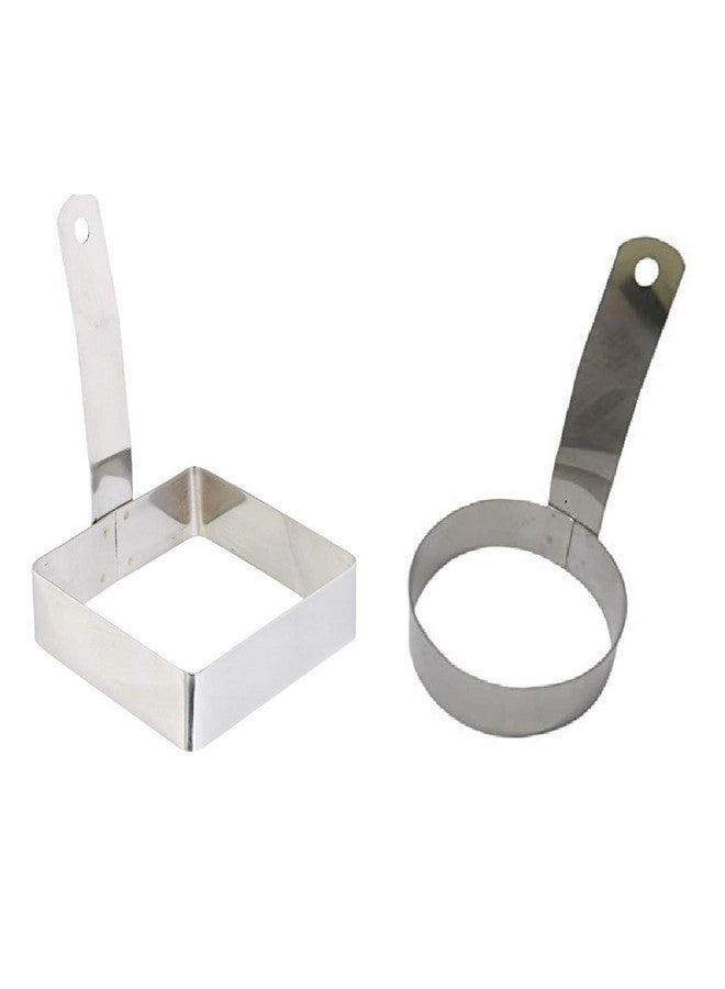 Dynore Stainless Steel Set of 2- Round and Sqaure Egg/Pancake Ring with Handle - Image 1
