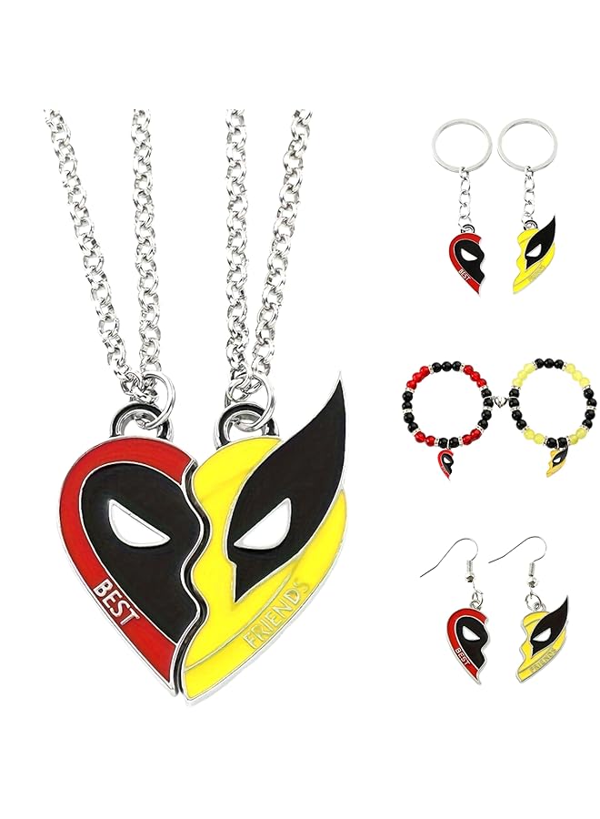 erorex 8Pcs Superhero Matching Necklace Bracelets Earrings Keychains Set For Couples And Friends Friendship Jewelry Set With Heart Charms And Accessories For Men Women Gift For Special Occasions - Image 1