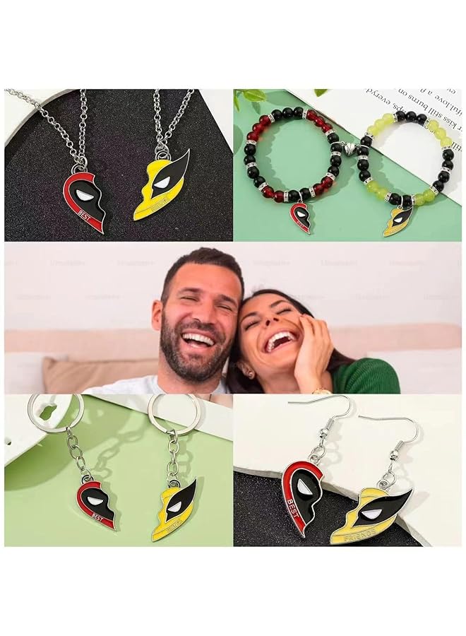 erorex 8Pcs Superhero Matching Necklace Bracelets Earrings Keychains Set For Couples And Friends Friendship Jewelry Set With Heart Charms And Accessories For Men Women Gift For Special Occasions - Image 4