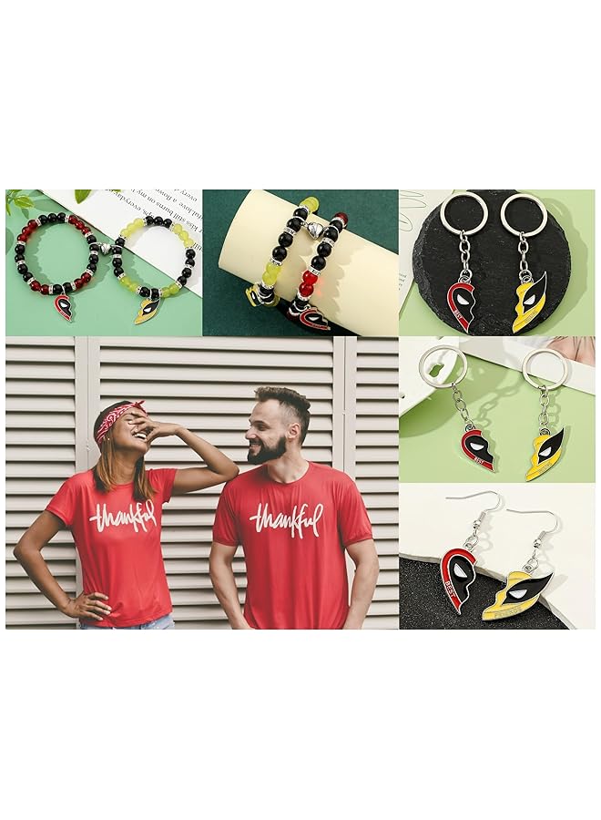 erorex 8Pcs Superhero Matching Necklace Bracelets Earrings Keychains Set For Couples And Friends Friendship Jewelry Set With Heart Charms And Accessories For Men Women Gift For Special Occasions - Image 5
