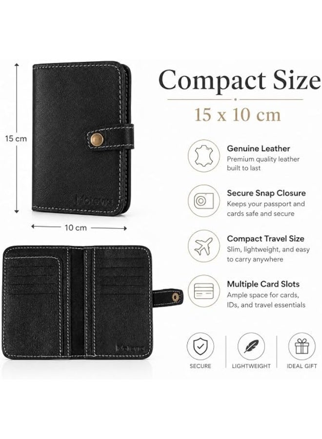 Motevia Passport Wallet for Men and Women Genuine Leather Passport Case 15x10cm Passport Holder Genuine Leather Passport Cover with Smart Card Slots Cash Pocket Flight Ticket - Image 2