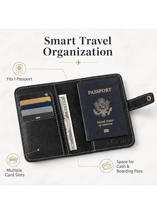 Motevia Passport Wallet for Men and Women Genuine Leather Passport Case 15x10cm Passport Holder Genuine Leather Passport Cover with Smart Card Slots Cash Pocket Flight Ticket - Image 3