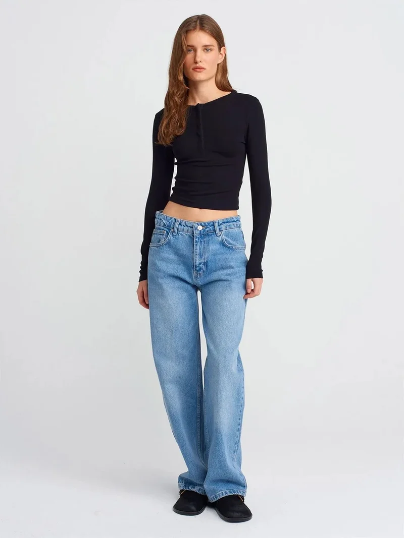 ديلفين Dilvin High-Waist Straight-Leg Cotton Denim Jeans