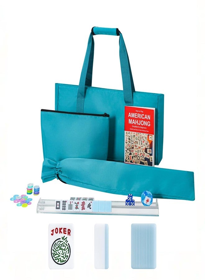 GUSTARIA American Mahjong Game Set, 166 Blue Tiles, Blue Bag and Accessories, 4 All-in-One Transparent Rack/Pushers, Mahjong Tile Set - Image 1