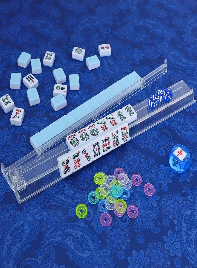 GUSTARIA American Mahjong Game Set, 166 Blue Tiles, Blue Bag and Accessories, 4 All-in-One Transparent Rack/Pushers, Mahjong Tile Set - Image 5