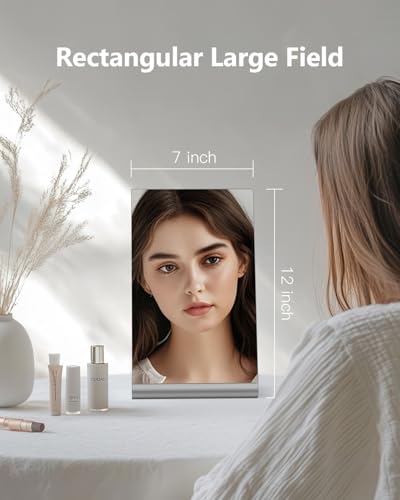 NEZZOE Frameless Makeup Mirror, 12" Length Aluminum Desk Mirror, Vanity Mirror for Counter, Bedroom, Bathroom, Dorm - Image 2