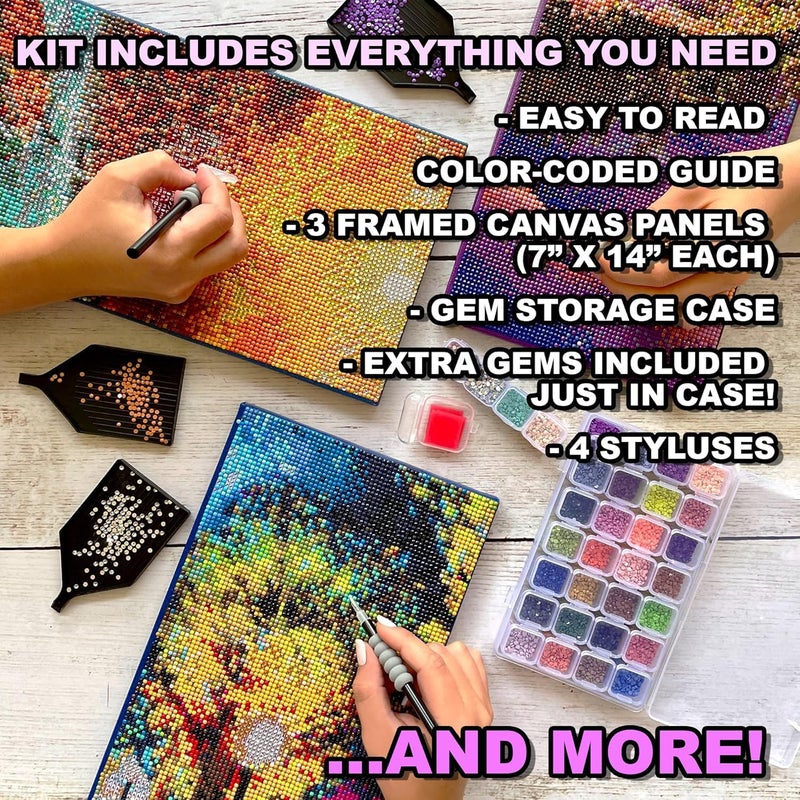 ArtSkills Diamond Painting Kit, Diamond Art Ready to Hang Framed Canvas with Storage and Accessory Kit, Highland Cow, 3 Stretched Canvas Panels, 14â€ x 7â€ Each - Image 5