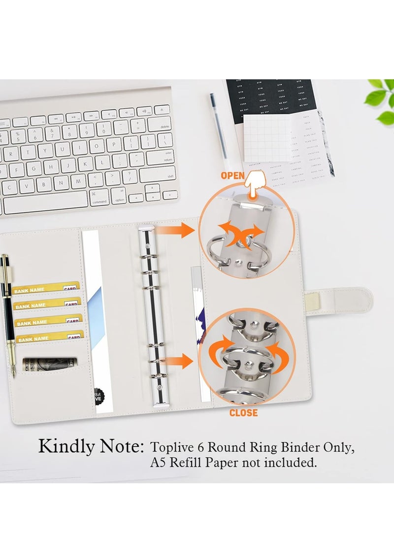 DUNISO - A5 Leathe Binder With 10 Pcs A5 Zipper Bag And 12 Sheets Budget Sheet, 6 Ring Binder Planner Notebooks Portfolio For A5 Filler Paper (No Paper) Marble White - Image 1