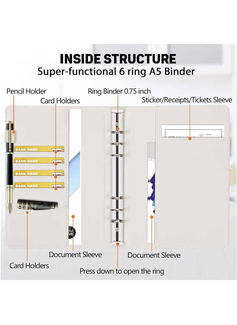 DUNISO - A5 Leathe Binder With 10 Pcs A5 Zipper Bag And 12 Sheets Budget Sheet, 6 Ring Binder Planner Notebooks Portfolio For A5 Filler Paper (No Paper) Marble White - Image 1