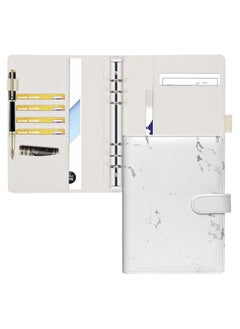 A5 Leathe Binder With 10 Pcs A5 Zipper Bag And 12 Sheets Budget Sheet, 6 Ring Binder Planner Notebooks Portfolio For A5 Filler Paper (No Paper) Marble White