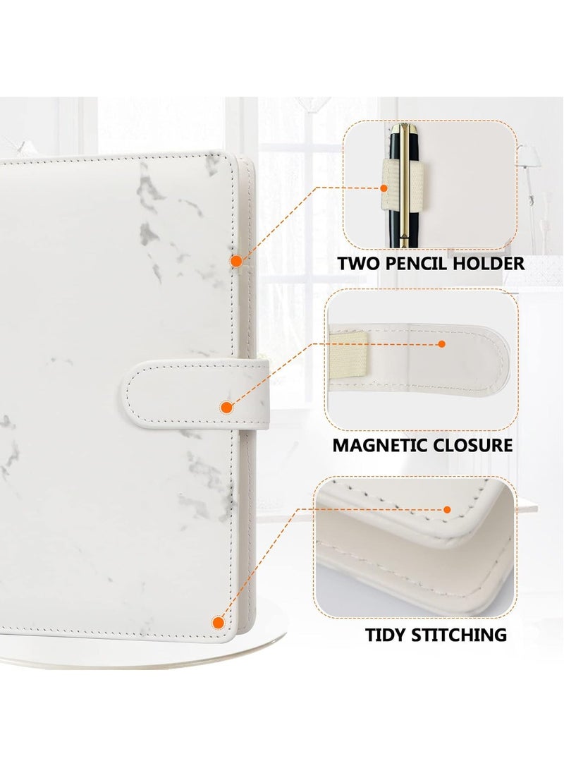 DUNISO - A5 Leathe Binder With 10 Pcs A5 Zipper Bag And 12 Sheets Budget Sheet, 6 Ring Binder Planner Notebooks Portfolio For A5 Filler Paper (No Paper) Marble White - Image 1